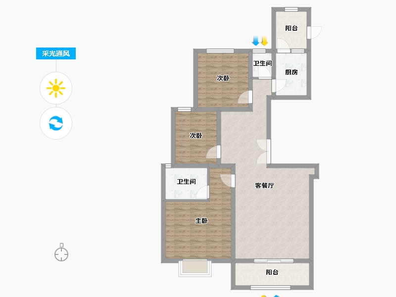 陕西省-榆林市-红枫苑-105.02-户型库-采光通风