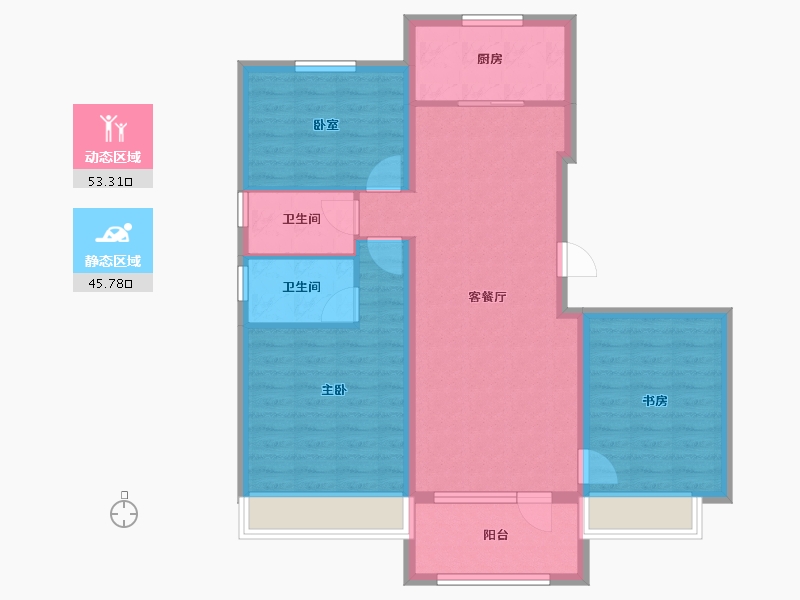 内蒙古自治区-乌兰察布市-众邦·皇苑-88.72-户型库-动静分区