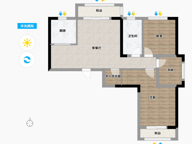 湖北省-武汉市-美联德玛假日三期德玛风情-76.84-户型库-采光通风