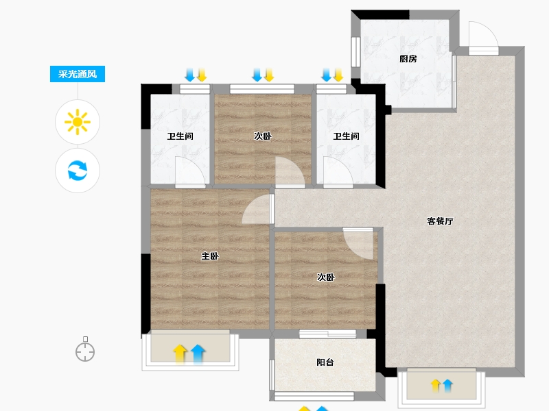 福建省-龙岩市-德兴印象铂郡-71.19-户型库-采光通风