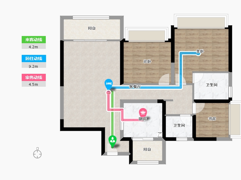 四川省-成都市-融创玖棠府住宅-91.20-户型库-动静线