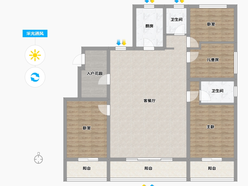 山东省-泰安市-绿地·蔚蓝城-125.61-户型库-采光通风