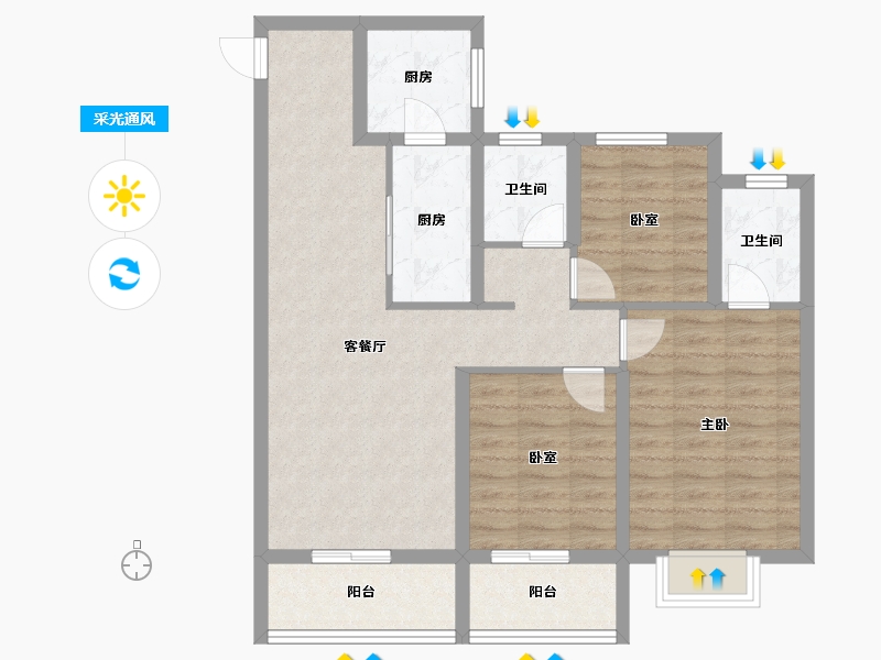 山东省-泰安市-绿地·蔚蓝城-87.21-户型库-采光通风