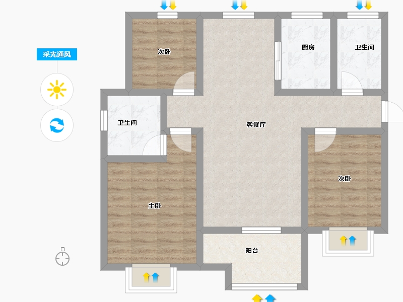 山东省-威海市-天一仁和悦海锦府一期-80.15-户型库-采光通风