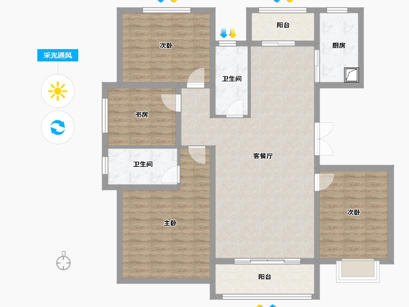 河南省-焦作市-沁阳晨升一號城邦-120.64-户型库-采光通风