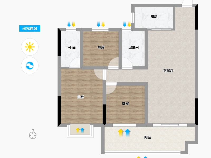 安徽省-宿州市-万成·桂花园-85.11-户型库-采光通风