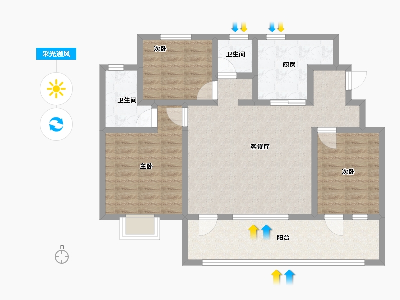 山东省-威海市-天一仁和悦海锦府一期-85.90-户型库-采光通风