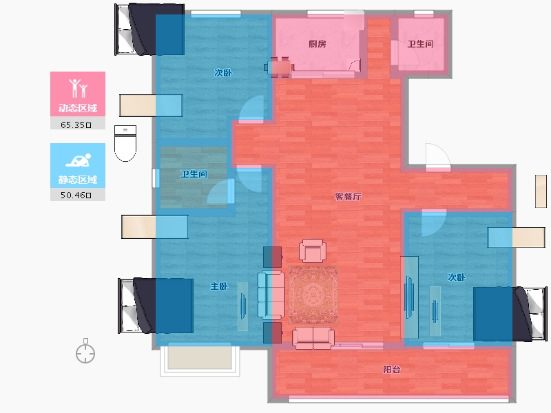 山东省-淄博市-中房四季城-102.99-户型库-动静分区