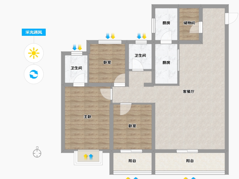 山东省-泰安市-绿地·蔚蓝城-94.41-户型库-采光通风