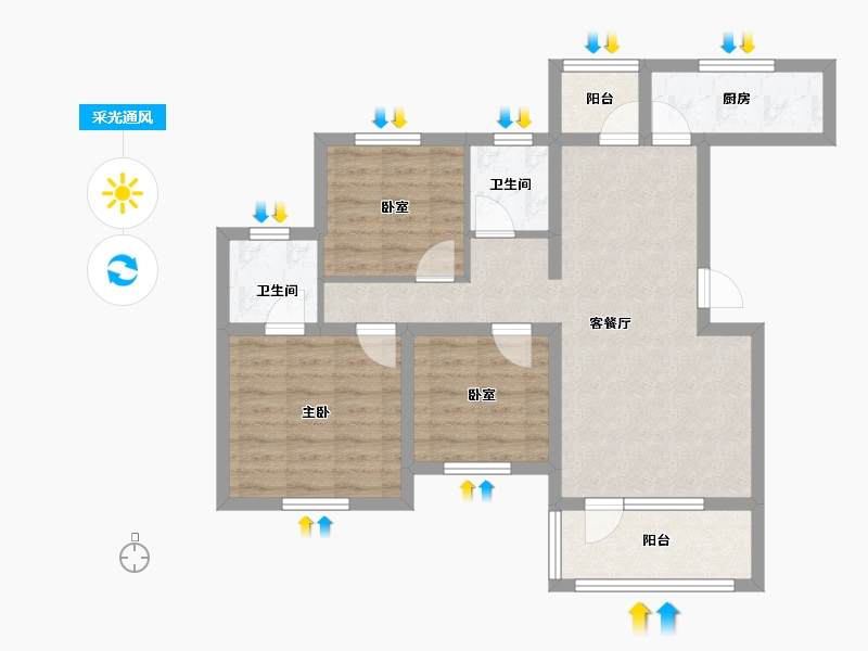 湖北省-咸宁市-金色海湾星河湾-73.00-户型库-采光通风