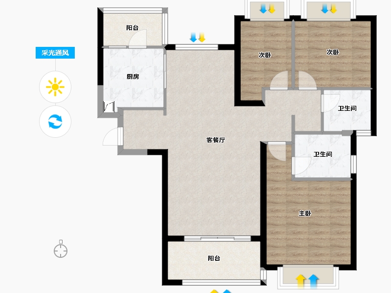 福建省-龙岩市-恒大绿洲三期天璟苑-99.41-户型库-采光通风