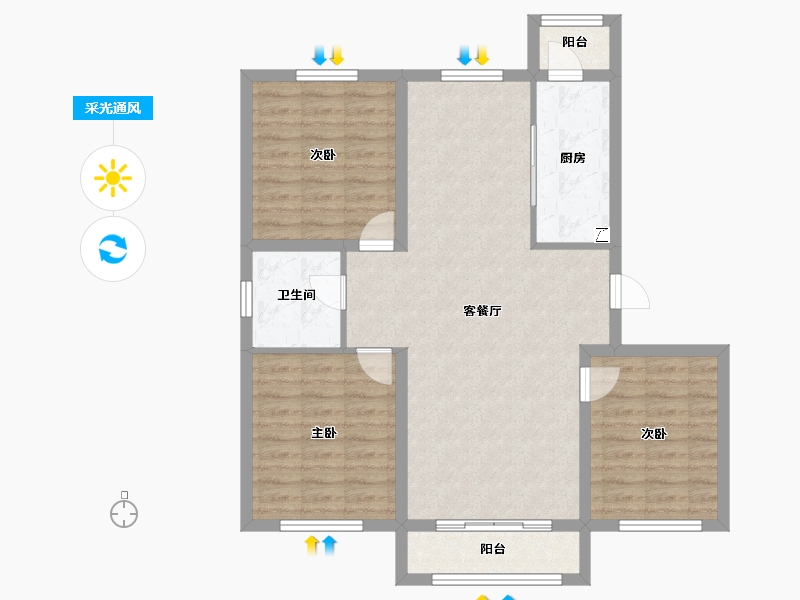 黑龙江省-大庆市-欣凤学城三期-89.60-户型库-采光通风