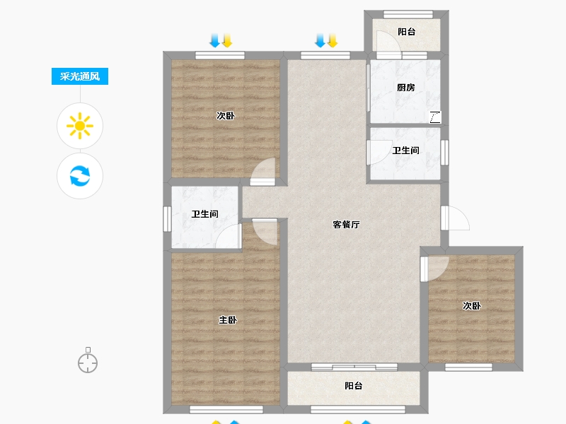 黑龙江省-大庆市-欣凤学城三期-96.81-户型库-采光通风