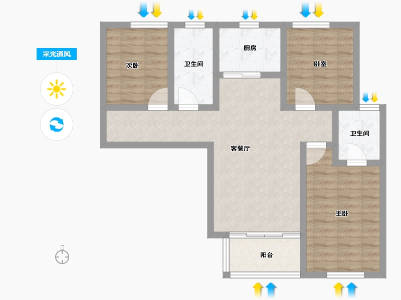 河北省-石家庄市-秀水名邸-74.15-户型库-采光通风