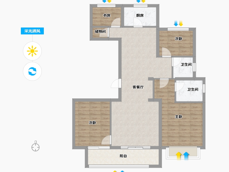 浙江省-宁波市-石榴十里春风-96.96-户型库-采光通风