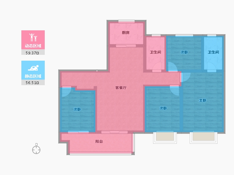 河南省-新乡市-辉县建业共城东望-102.67-户型库-动静分区