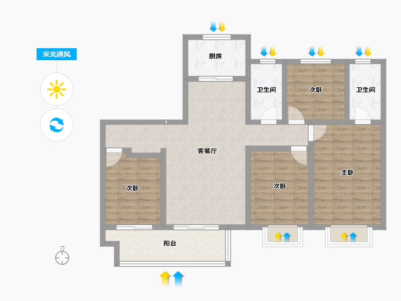 河南省-新乡市-辉县建业共城东望-102.67-户型库-采光通风