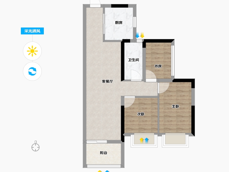 广东省-广州市-铂玥明珠ONE-63.00-户型库-采光通风