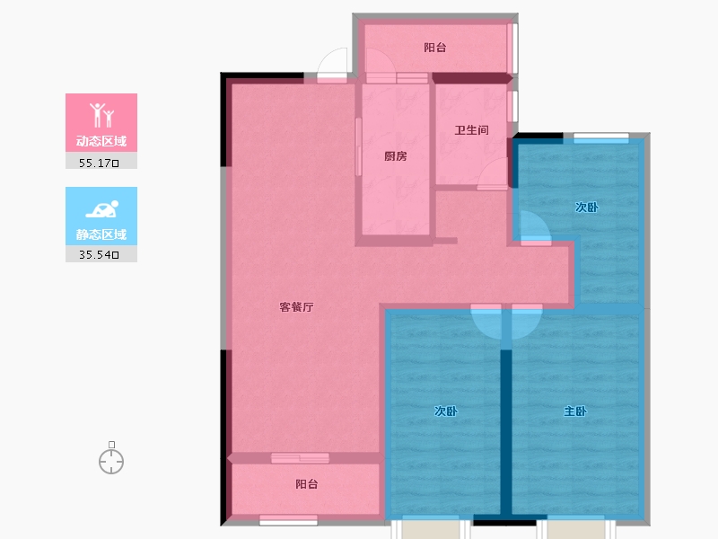 陕西省-宝鸡市-西建福慧城二期-79.59-户型库-动静分区