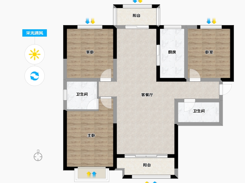 陕西省-渭南市-卓延·漫泉星城-101.59-户型库-采光通风