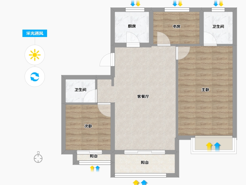 浙江省-宁波市-石榴十里春风-70.32-户型库-采光通风