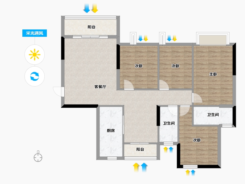 广东省-梅州市-五华琴江壹號-106.98-户型库-采光通风