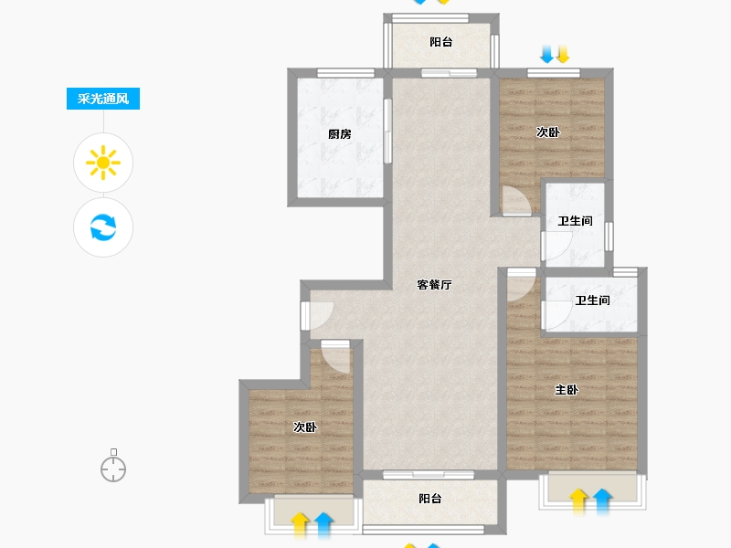 河南省-平顶山市-建邺城25号楼西户-101.26-户型库-采光通风