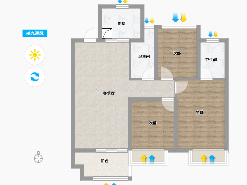 江苏省-苏州市-绿都·虞宸源筑-76.35-户型库-采光通风