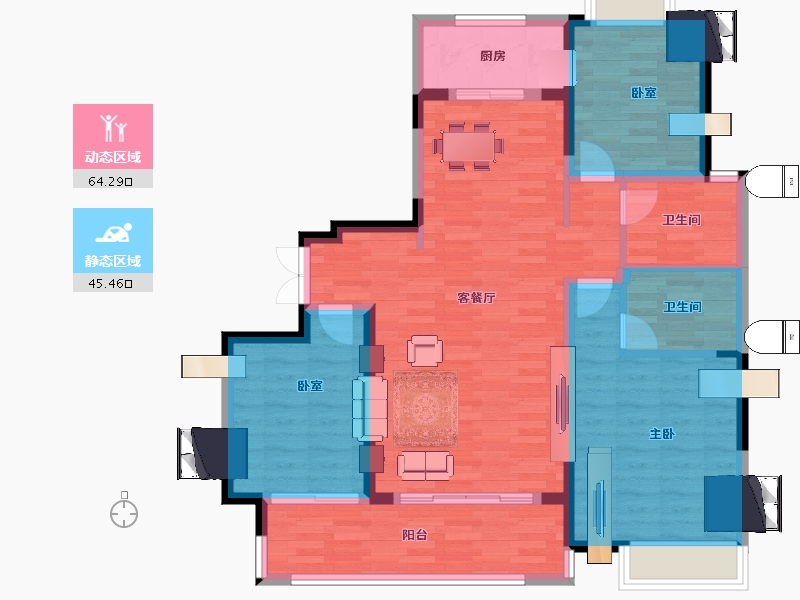 湖南省-岳阳市-江河颐璟城-98.73-户型库-动静分区