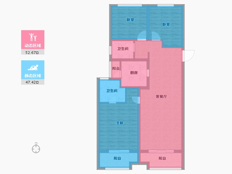 湖南省-岳阳市-江河颐璟城-88.96-户型库-动静分区