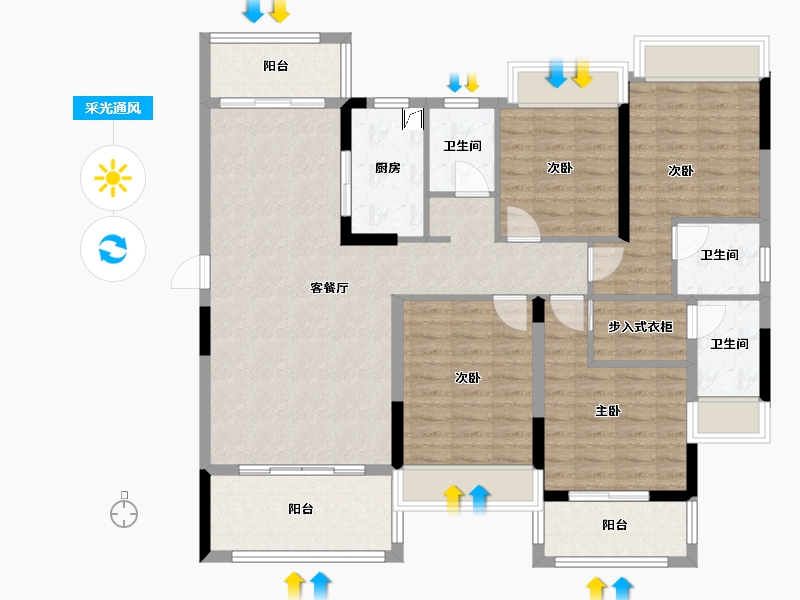 广东省-梅州市-兴宁碧桂园-125.00-户型库-采光通风