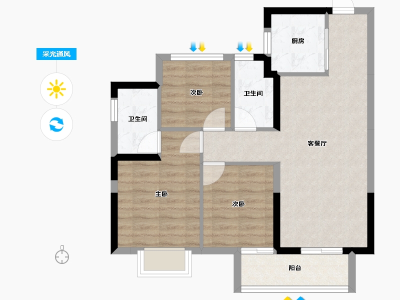 广西壮族自治区-南宁市-龙光玖珑郡-67.51-户型库-采光通风