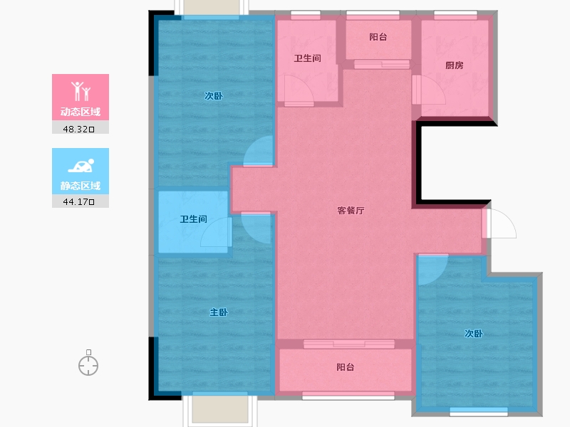 福建省-宁德市-华硕桐韵华庭-83.32-户型库-动静分区