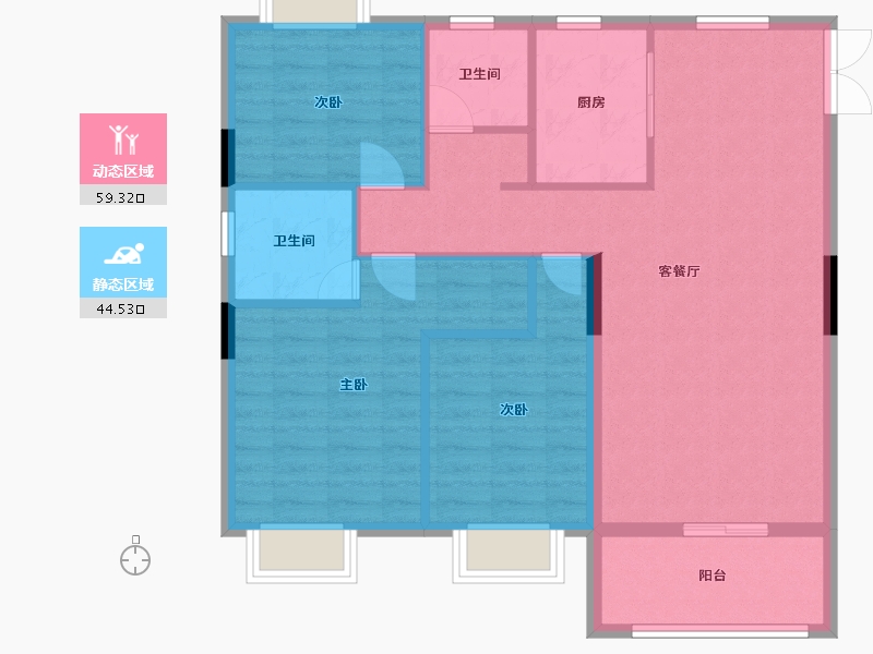 湖北省-孝感市-安陆涢东学府-94.31-户型库-动静分区