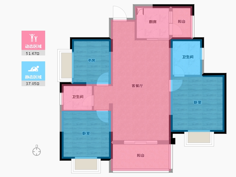 四川省-绵阳市-安州长虹世纪城珺临府-78.66-户型库-动静分区