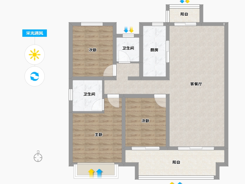 河南省-新乡市-辉县建业共城东望-95.68-户型库-采光通风