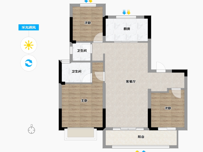 浙江省-宁波市-珑明府-83.93-户型库-采光通风