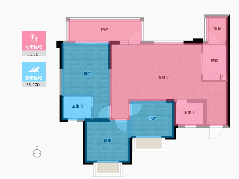 四川省-绵阳市-安州长虹世纪城珺临府-74.99-户型库-动静分区