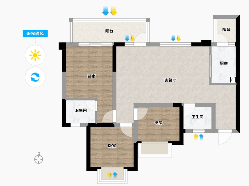 四川省-绵阳市-安州长虹世纪城珺临府-74.99-户型库-采光通风