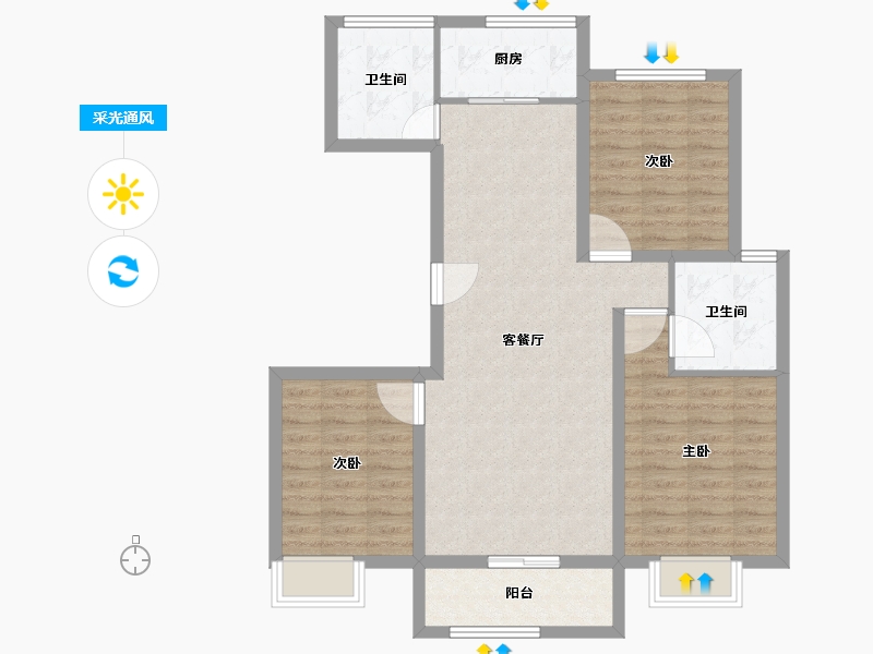 山东省-泰安市-泽华·裕泰园-88.67-户型库-采光通风