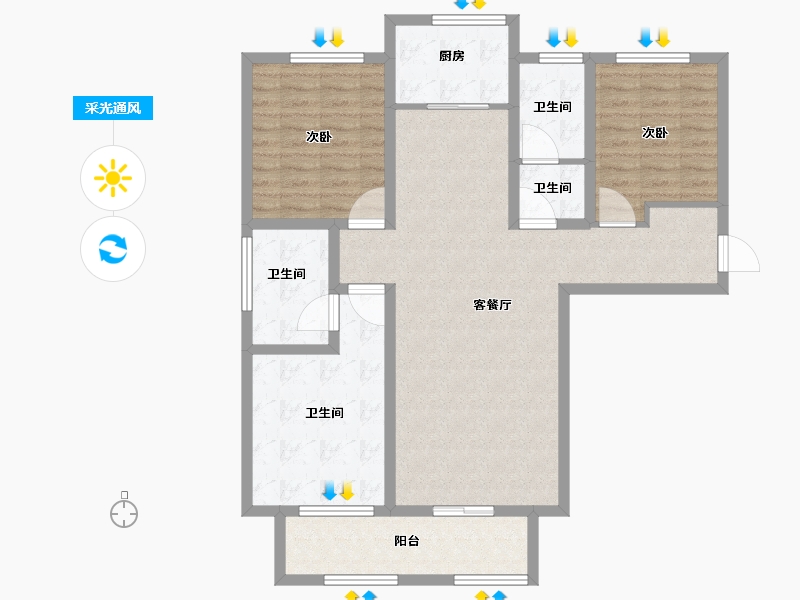 河北省-石家庄市-厚德·中央锦城-105.70-户型库-采光通风