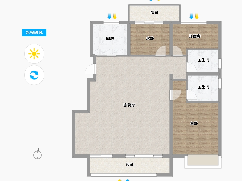 浙江省-宁波市-石榴十里春风-115.37-户型库-采光通风