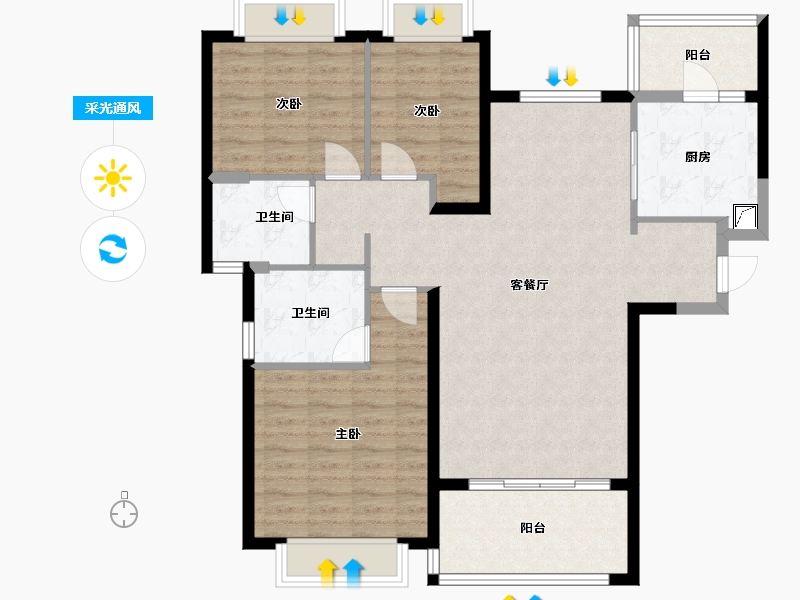 福建省-龙岩市-恒大绿洲三期天璟苑-104.00-户型库-采光通风