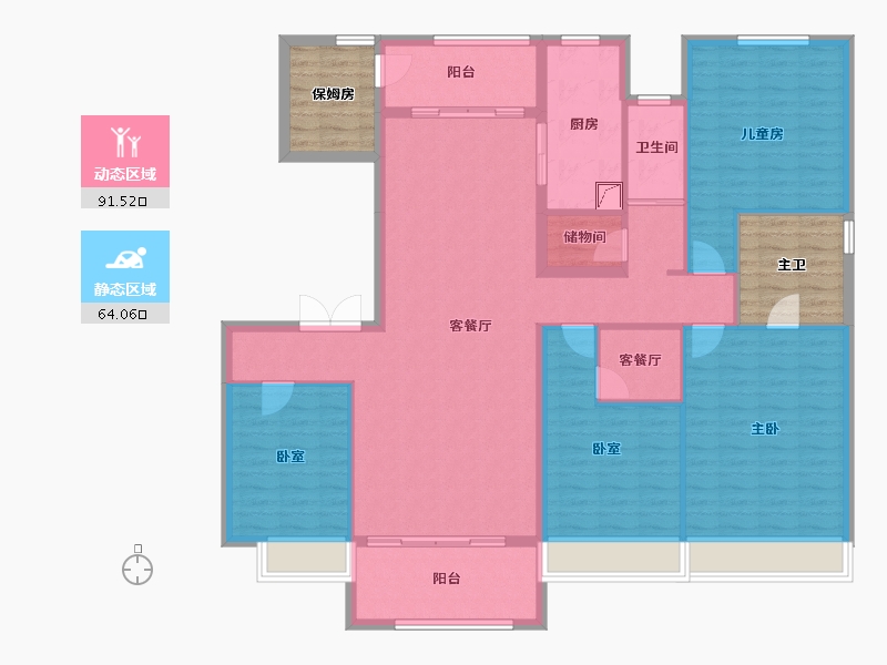 内蒙古自治区-乌兰察布市-众邦·皇苑-153.99-户型库-动静分区