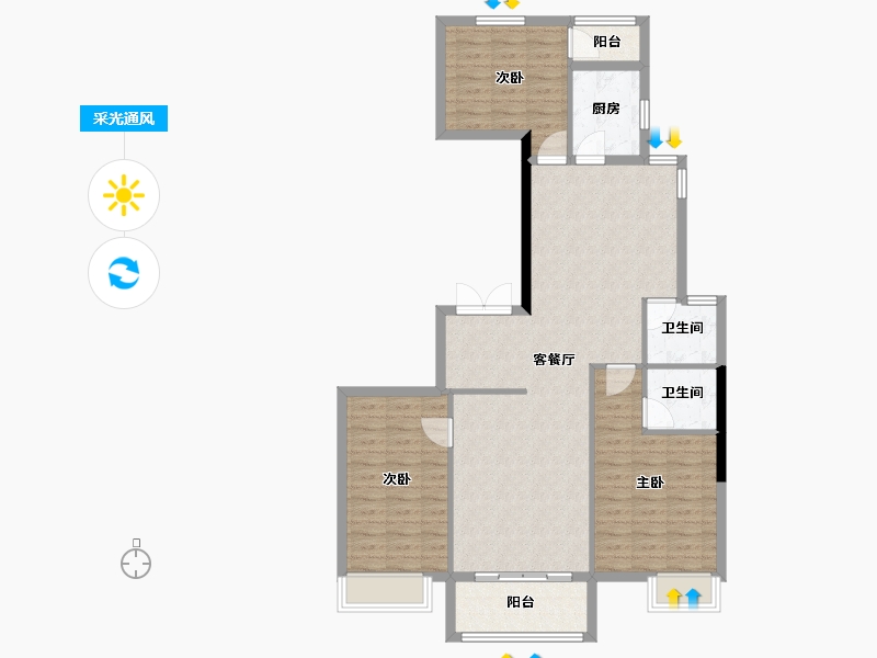 安徽省-宿州市-彼岸星城·融耀-102.59-户型库-采光通风