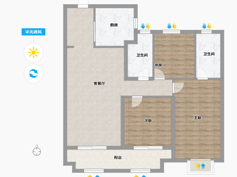 山西省-太原市-金地商置·花园道-96.80-户型库-采光通风