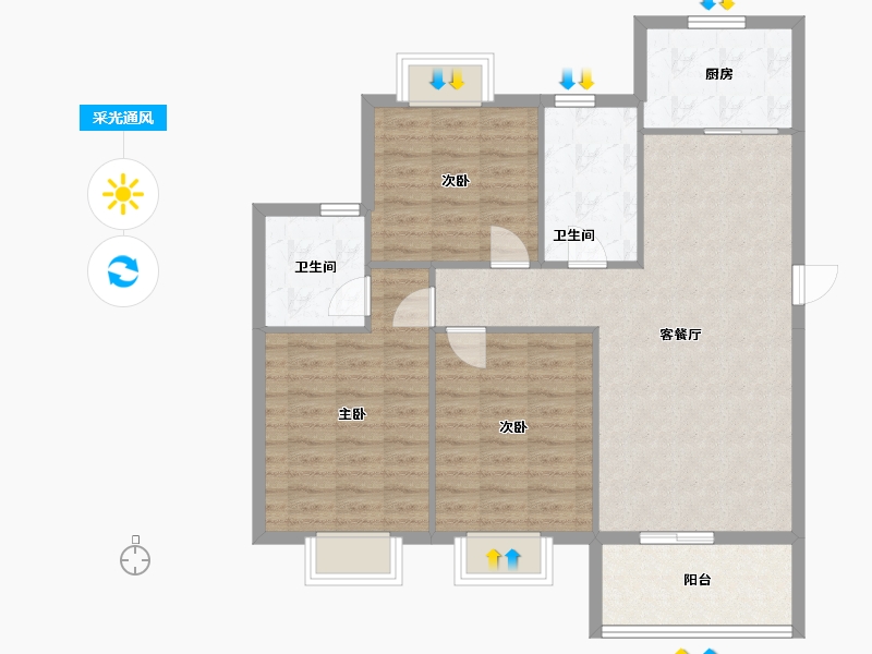 湖北省-孝感市-中仁御景-95.07-户型库-采光通风