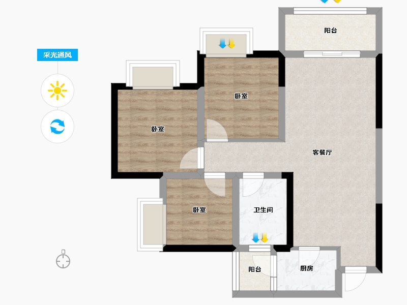 四川省-绵阳市-安州长虹世纪城珺临府-66.09-户型库-采光通风