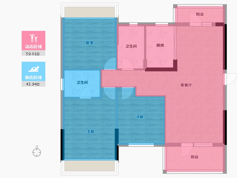 湖北省-孝感市-天丽园二期-92.67-户型库-动静分区