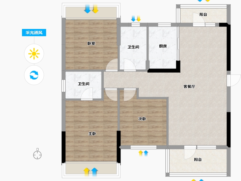 湖北省-孝感市-天丽园二期-92.67-户型库-采光通风